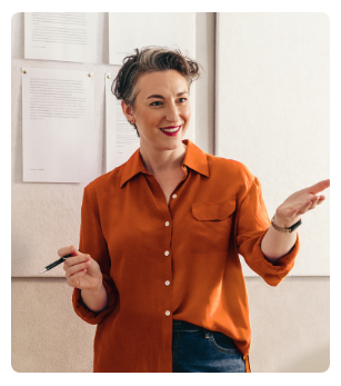 older woman giving presentation